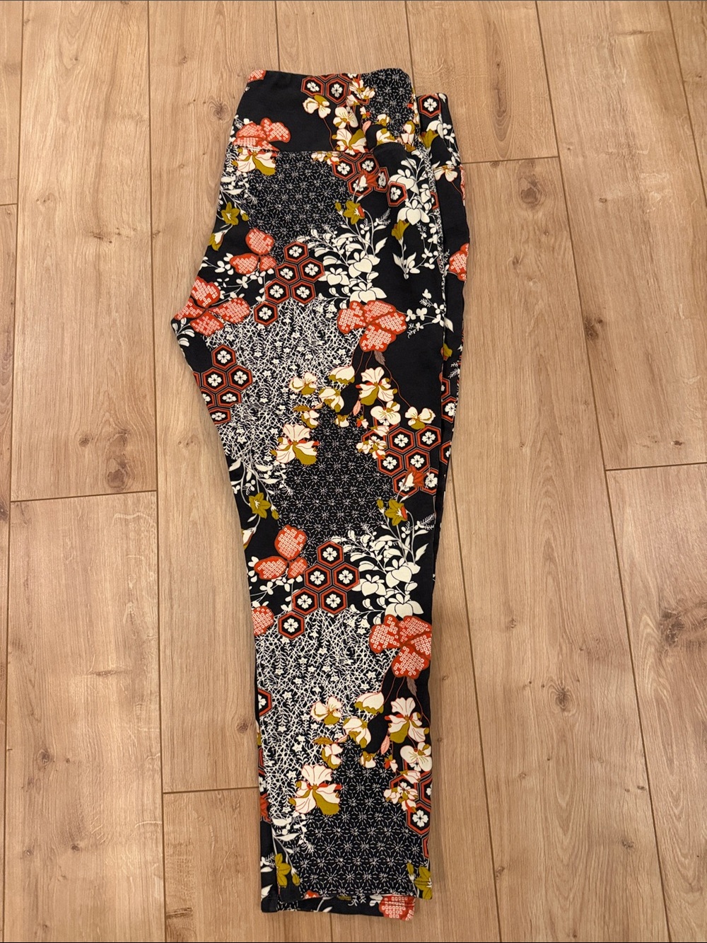 Slimsation By Multiples Black Floral Pencil Pants with Coral Accents